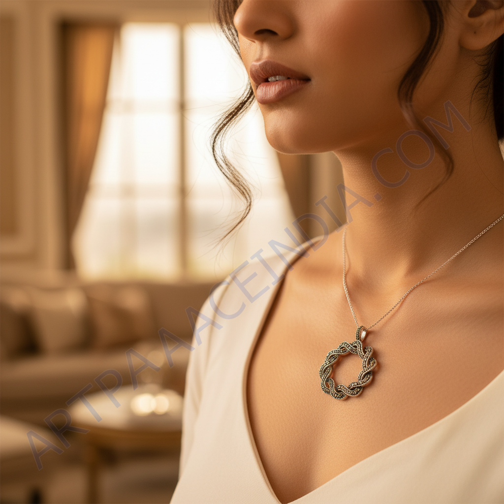 925 Silver Marcasite Wreath Pendant | For Women | Gift