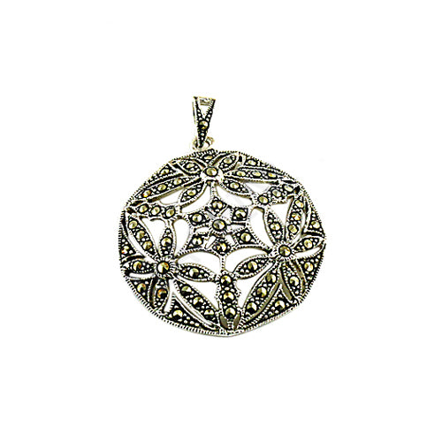 925 Silver Marcasite Filigree Pendant for Women | Art Deco Jewelry