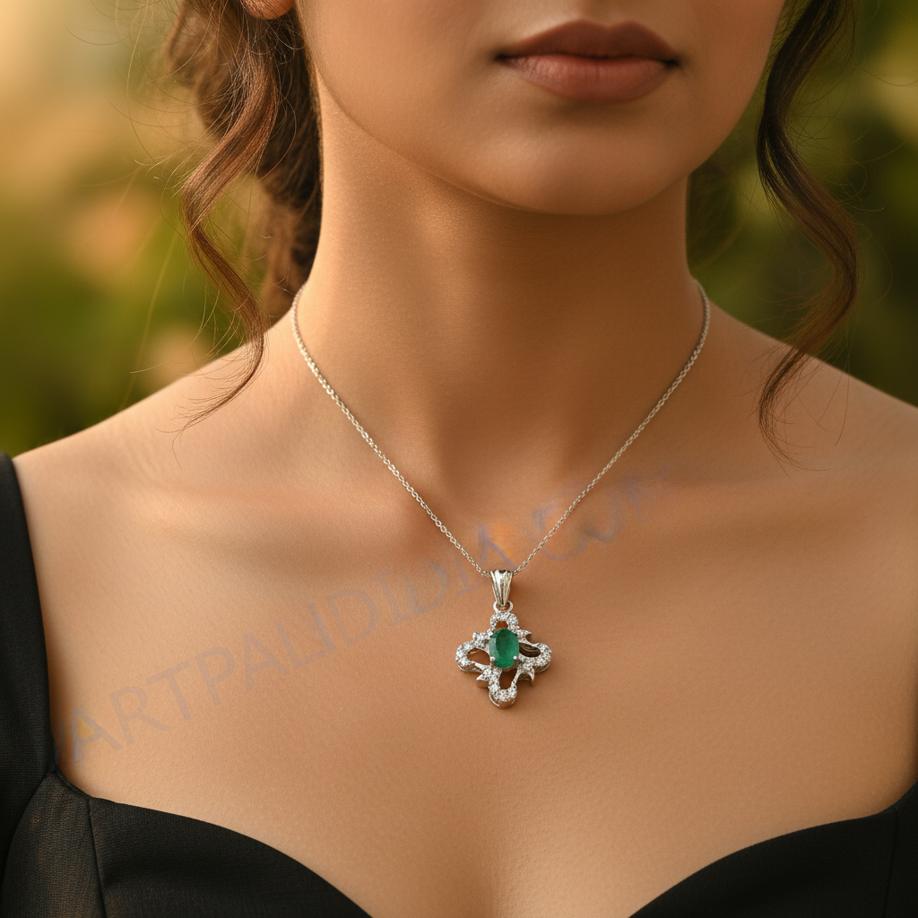 Colgante de cruz de esmeralda | Collar de plata de ley 925 | Regalo para mujer