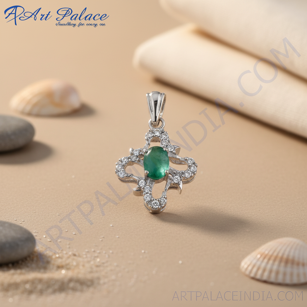 Colgante de cruz de esmeralda | Collar de plata de ley 925 | Regalo para mujer