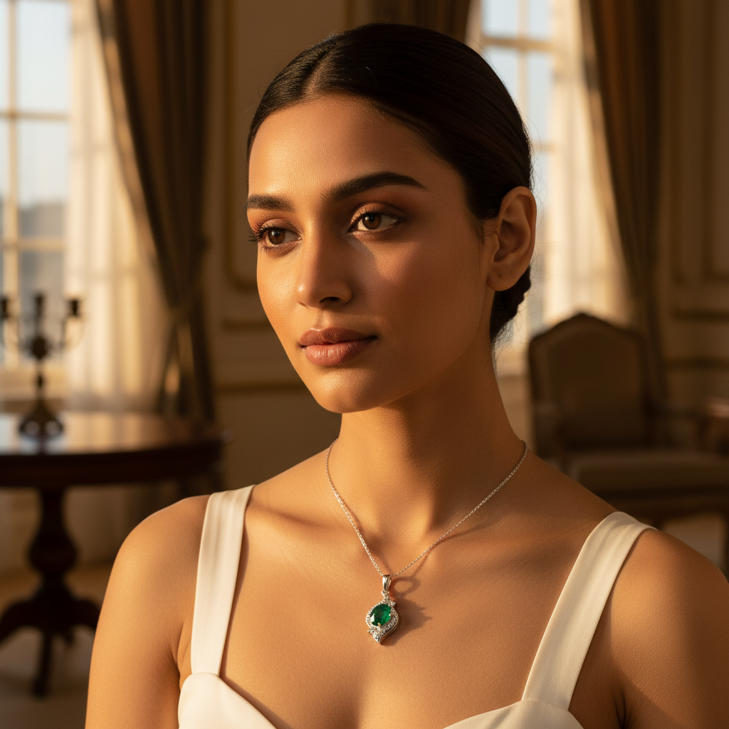 925 Silver Emerald Pendant for Women | Gemstone Jewelry