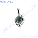 Load image into Gallery viewer, 925 sterling silver emerald pendant with a green gemstone center for women, classic design.
