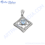 Load image into Gallery viewer, 925 sterling silver pendant with a blue topaz gemstone and diamond accents, diamond pendant
