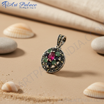 Load image into Gallery viewer, 925 Silver Ruby Marcasite Pendant for Women | Gemstone Jewelry

