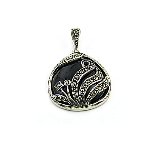 925 Silver Onyx Pendant for Women | Marcasite Embellished Gift