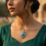 Load image into Gallery viewer, 925 Silver Turquoise Marcasite Pendant for Women | Art Deco Jewelry
