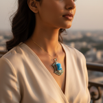 将图像加载到图库查看器中， 925纯银绿松石吊坠（女士款）| 玛瑙石首饰
