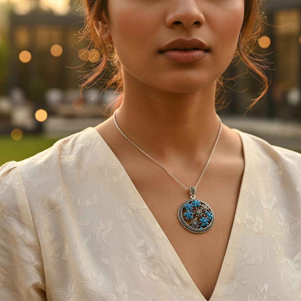 Colgante de turquesa azul en plata 925 para mujer | Regalo para uso diario