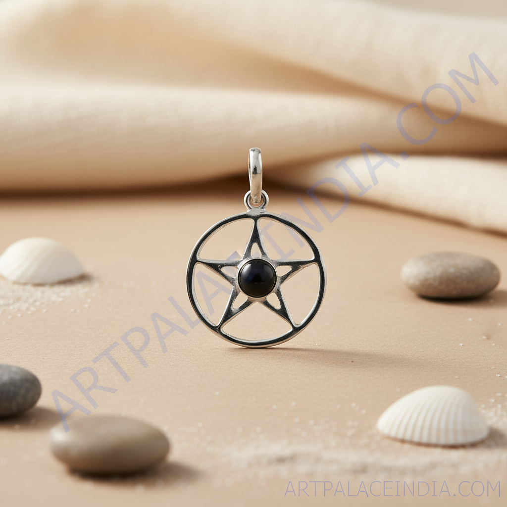 925 Silver Pentagram Pendant with Black Stone | Witchcraft Jewelry