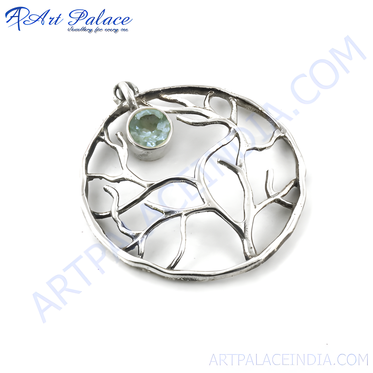 925 sterling silver tree of life pendant with a round gemstone center