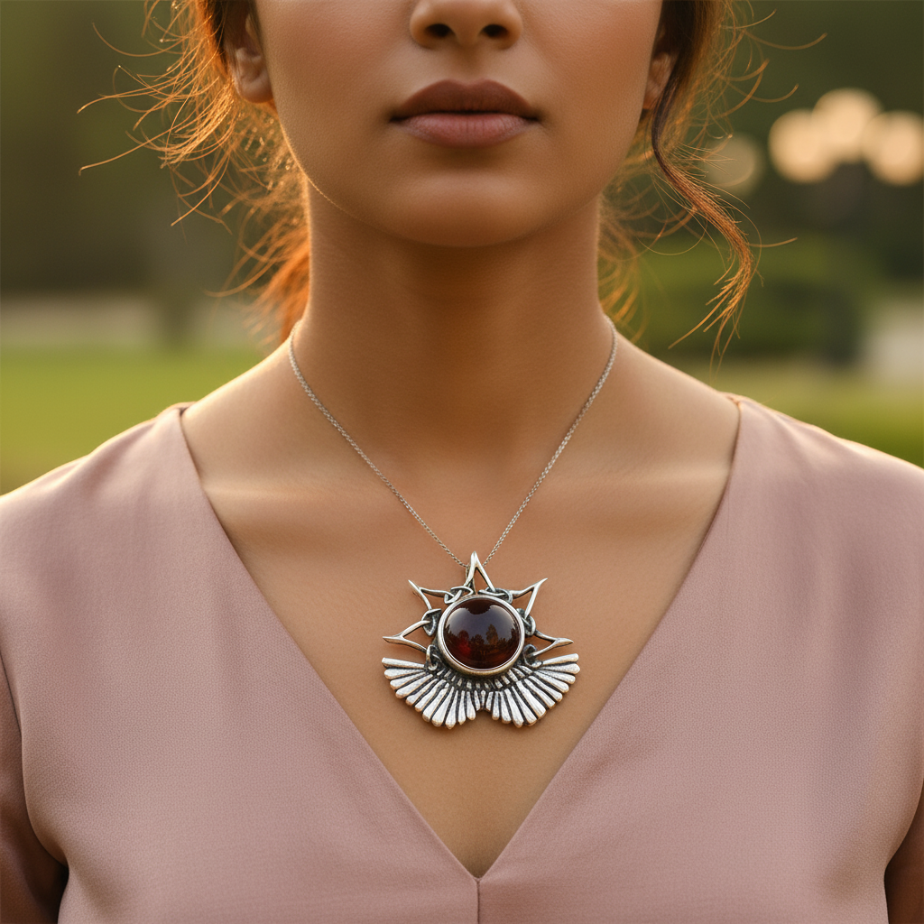 Silver pendant with garnet gemstone | women's jewelry | gift