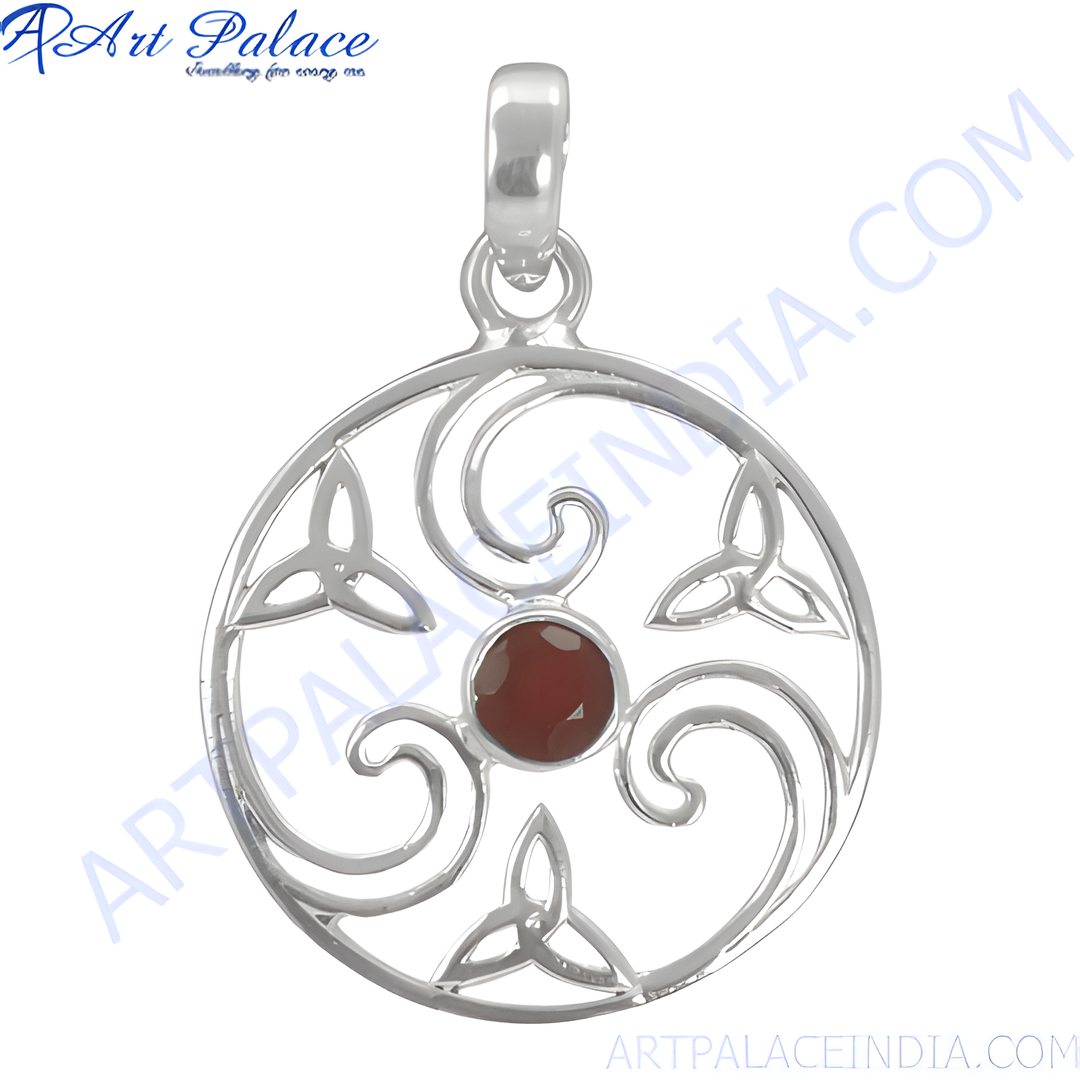 925 sterling silver Celtic pendant with a red garnet gemstone center, a beautiful piece of jewelry