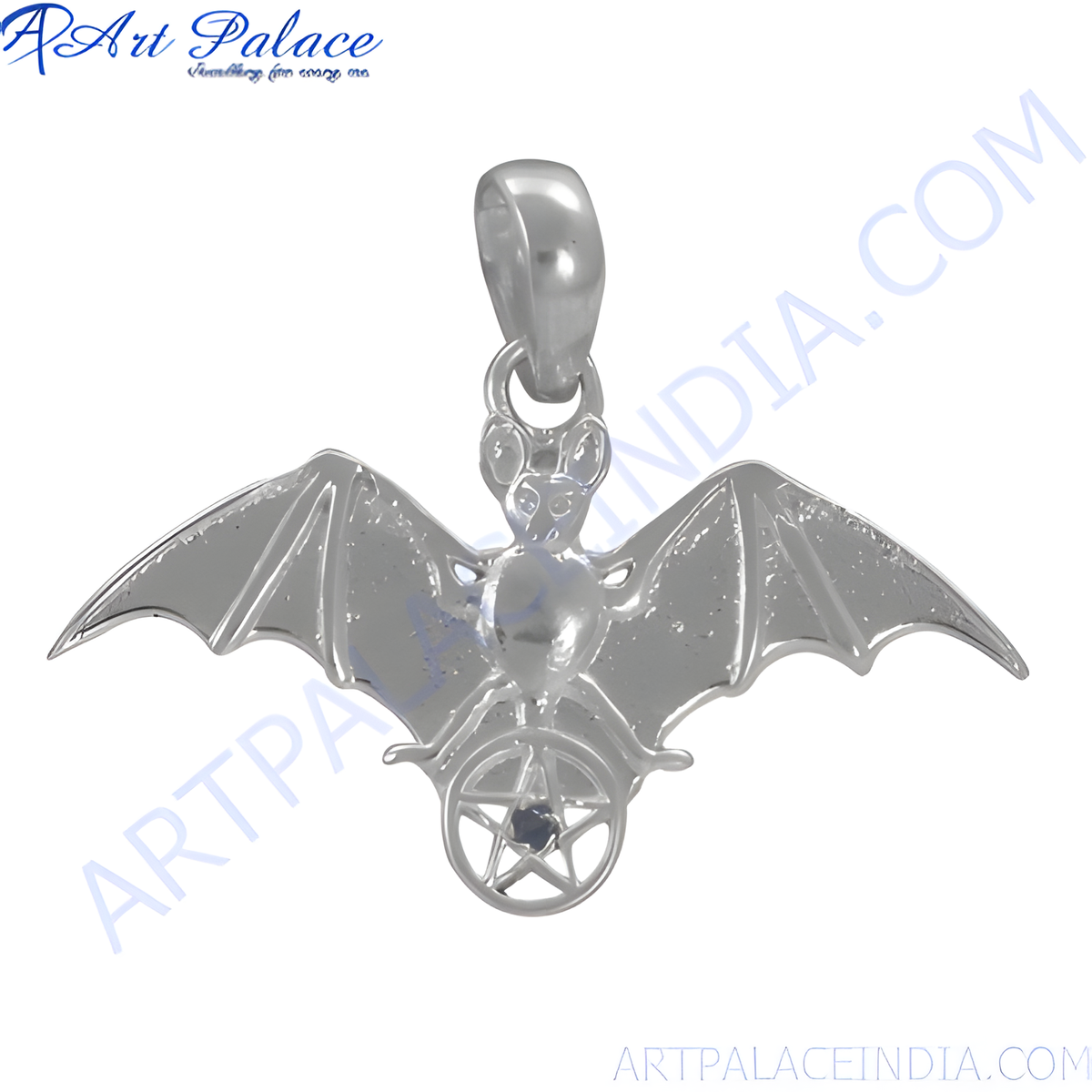 925 sterling silver bat pendant with detailed wings and a pentacle design, a unique piece of jewelry