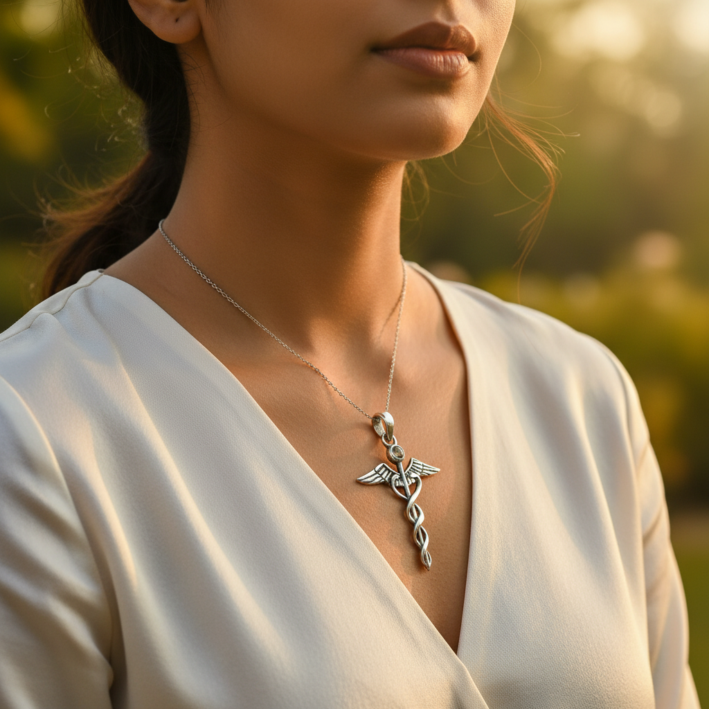 925 silver caduceus pendant for women | medical jewelry gift