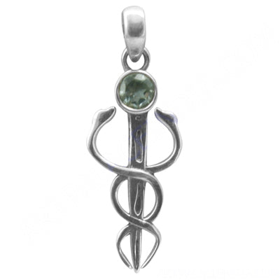925 Silver Medical Caduceus Pendant with Green Gemstone | Gift
