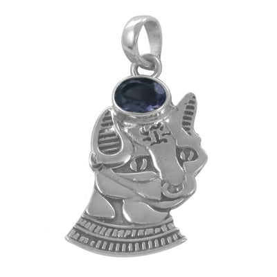 925 Silver Egyptian Cat Pendant with Blue Gemstone | Women's Gift