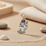 Load image into Gallery viewer, 925 Silver Egyptian Cat Pendant with Blue Gemstone | Women's Gift
