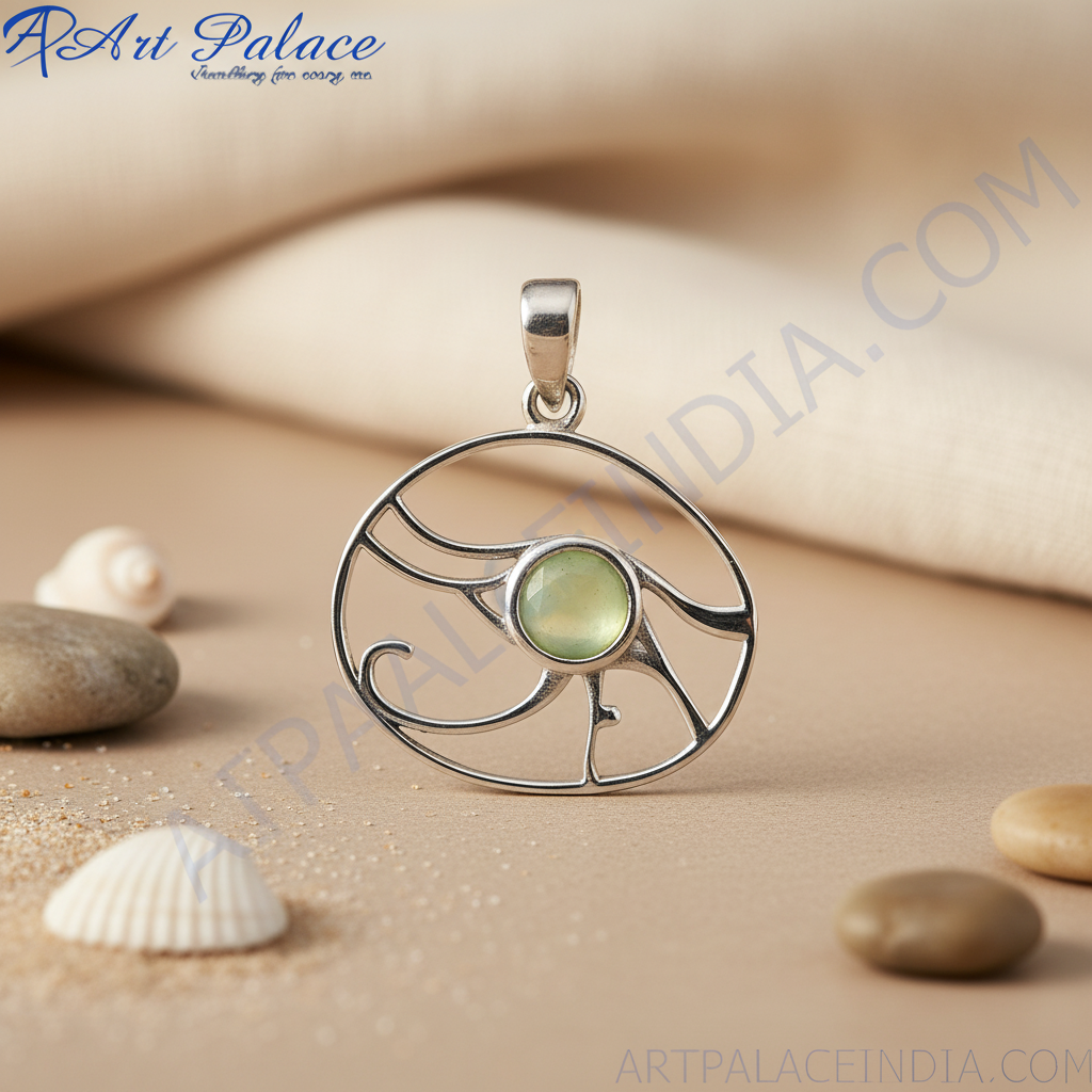 925 Silver Green Gemstone Pendant | Openwork Design | Gift