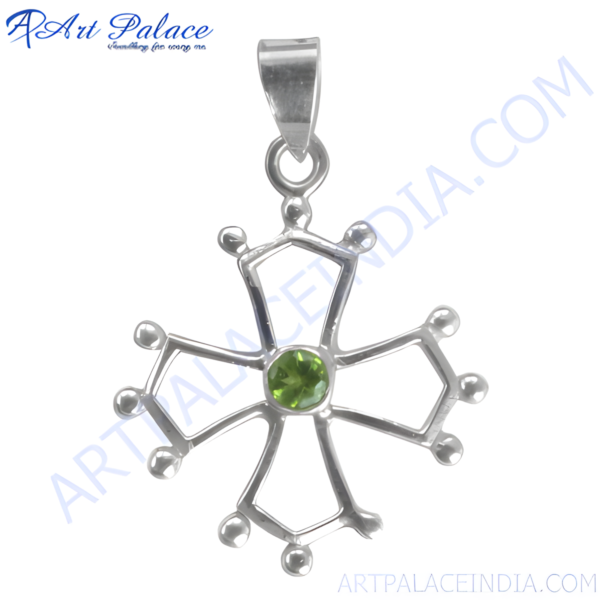 925 sterling silver peridot cross pendant necklace with a green gemstone center