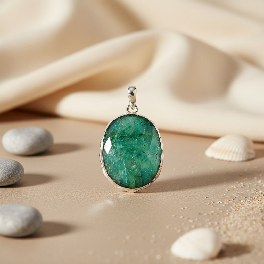 Emerald Pendant Necklace in Sterling Silver | Women's Jewelry Gift