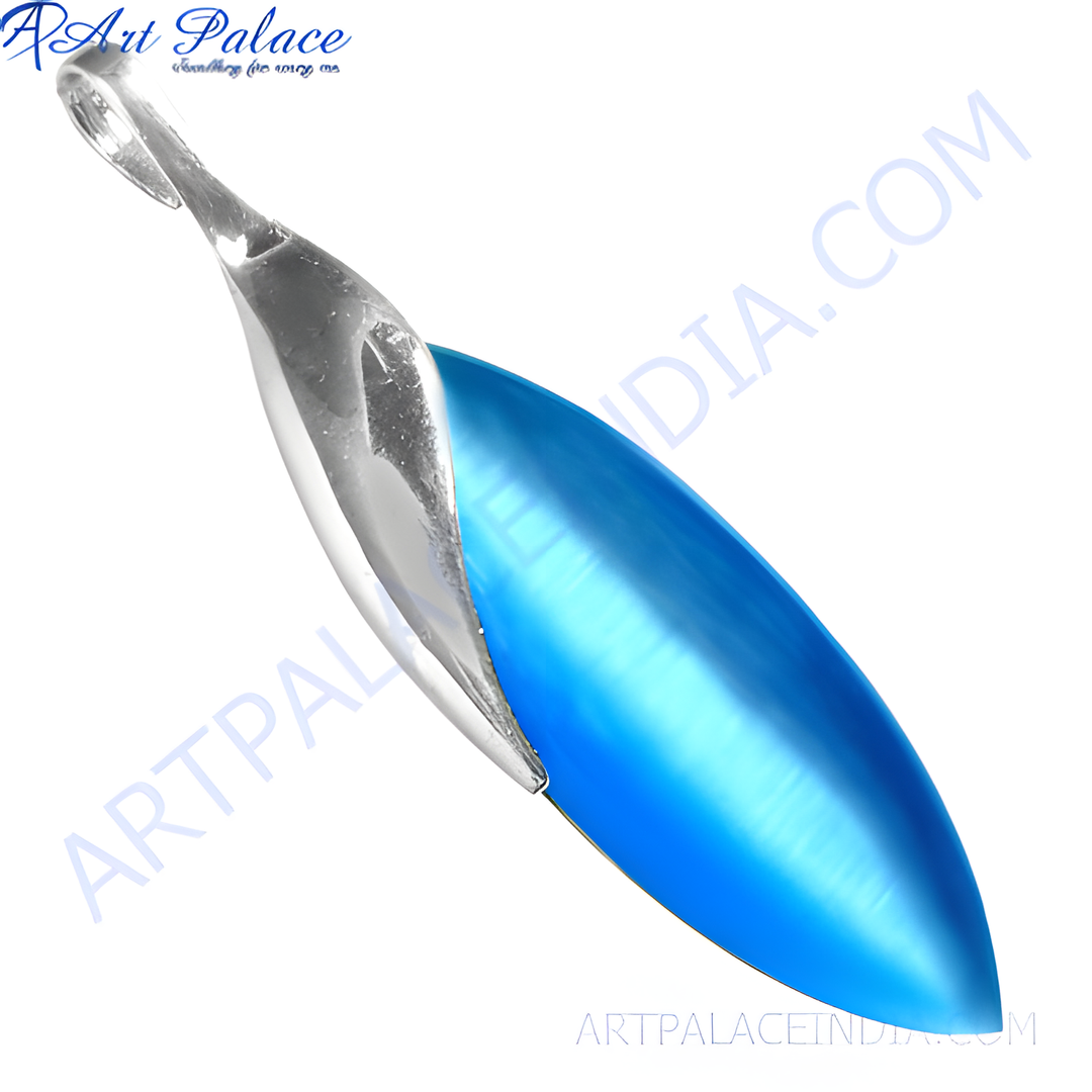 Sterling silver pendant with a vibrant blue gemstone, designed for women's jewelry.