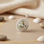 将图像加载到图库查看器中， 925 Silver Oval Cut Gemstone Pendant | Filigree Design
