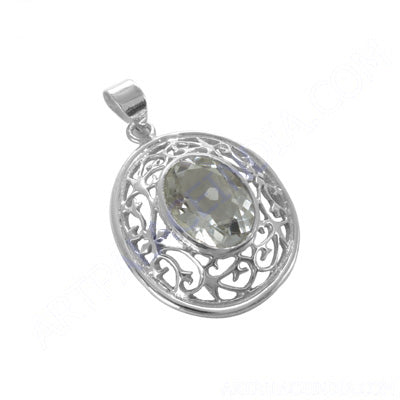 925 Silver Oval Cut Gemstone Pendant | Filigree Design