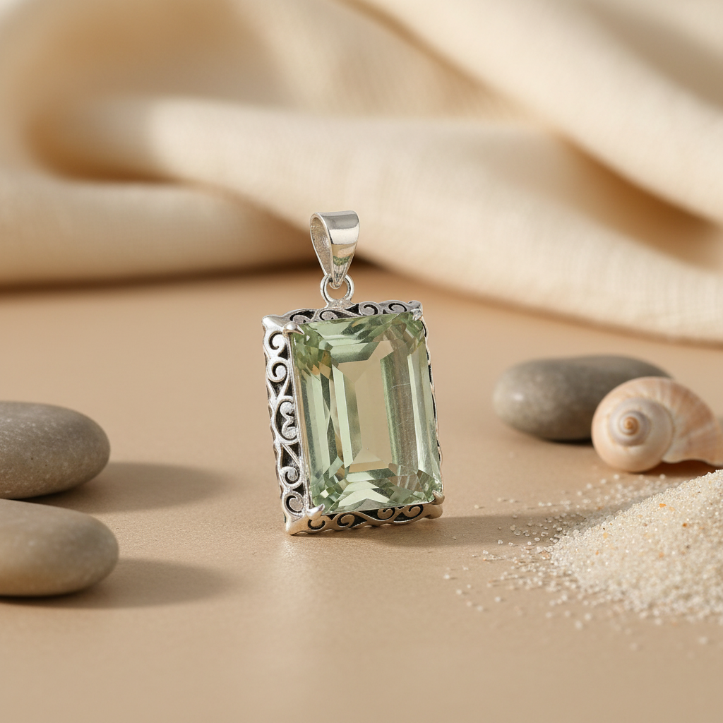 925 Silver Green Quartz Pendant for Women | Daily Wear Gift