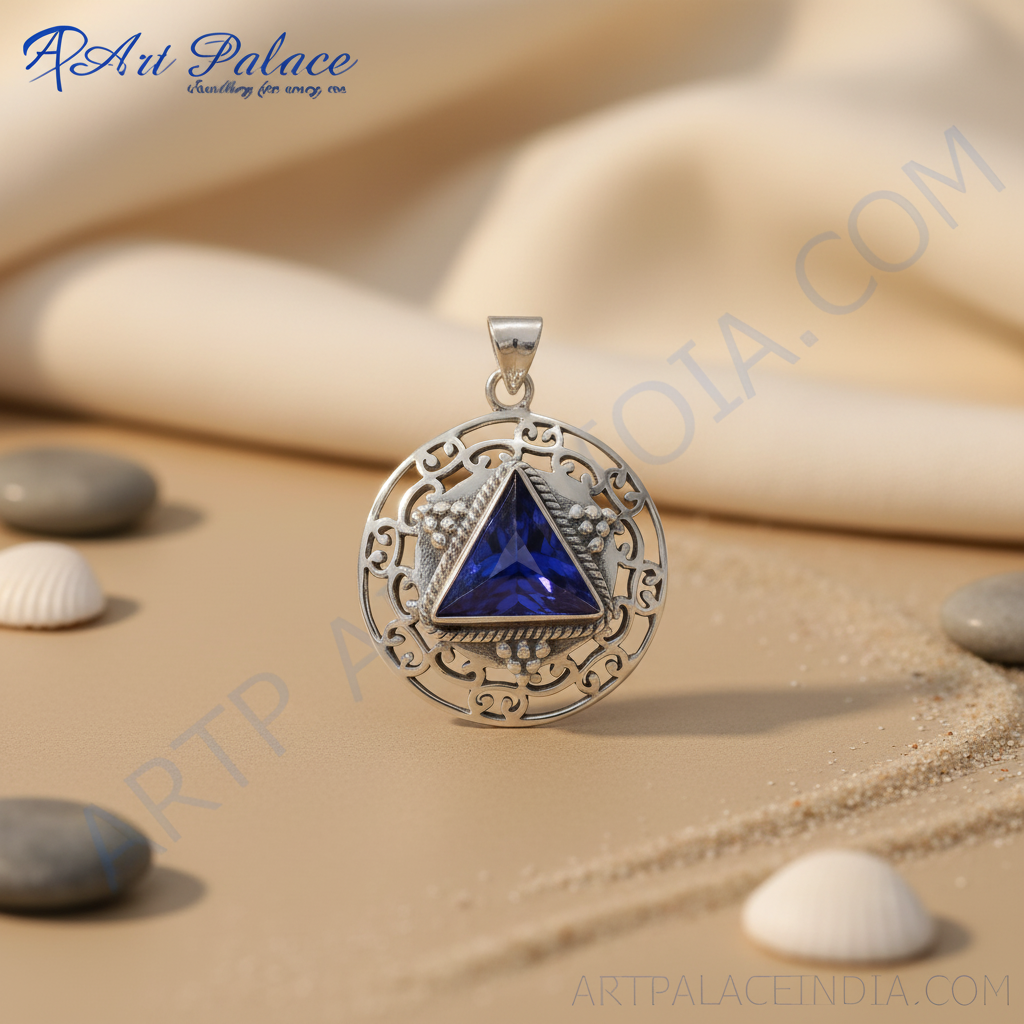925 silver blue gemstone pendant for women | triangle jewelry