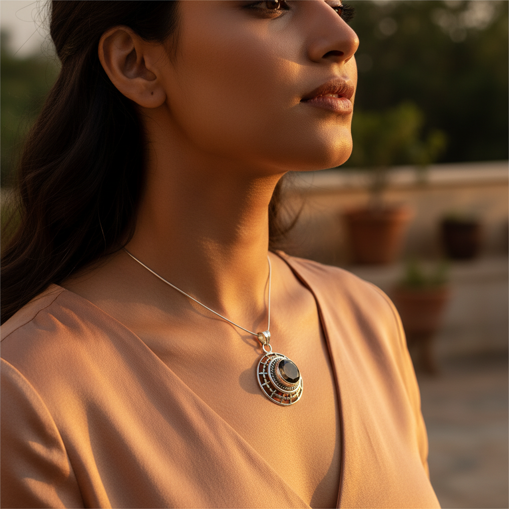 925 Silver Smoky Quartz Pendant for Women | Gemstone Jewelry