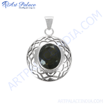 Load image into Gallery viewer, 925 sterling silver oval green gemstone pendant with a decorative openwork design
