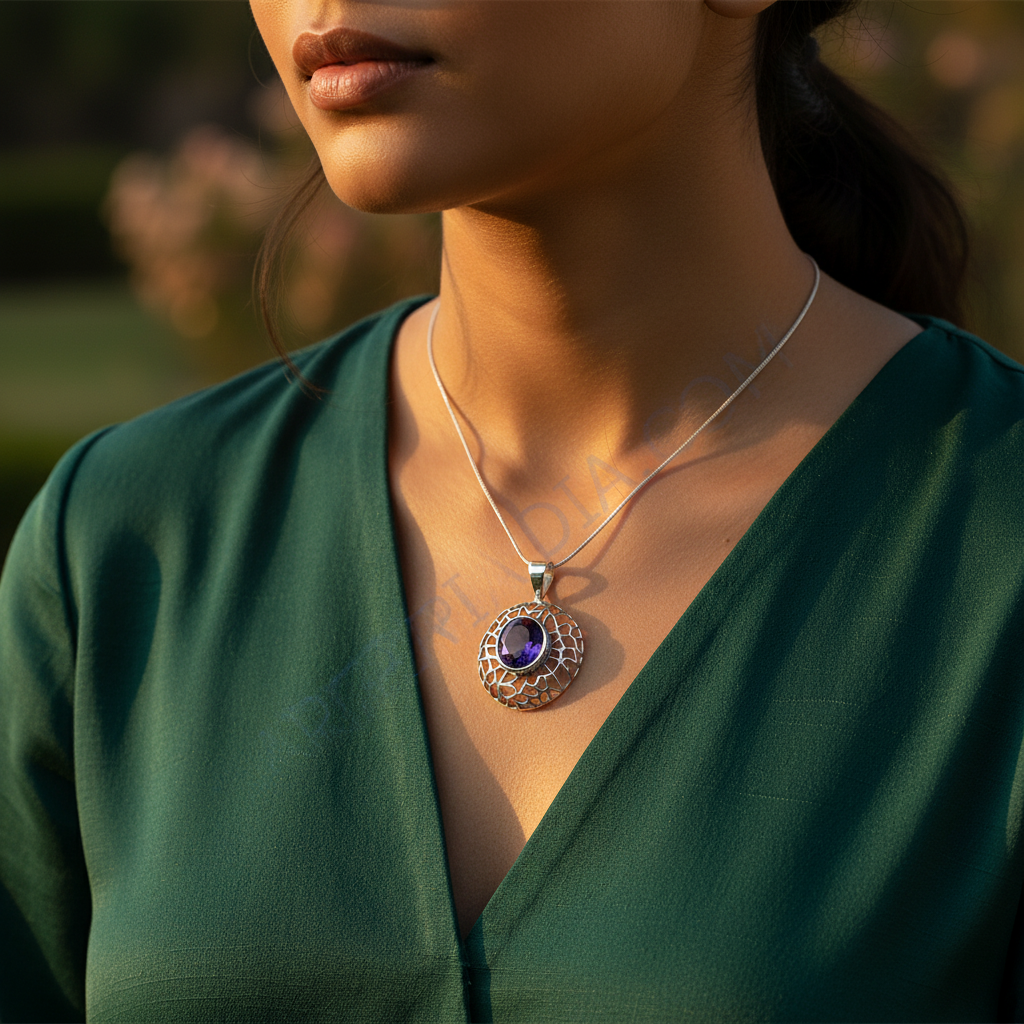 Colgante de amatista en plata 925 para mujer | Joyería con piedras preciosas