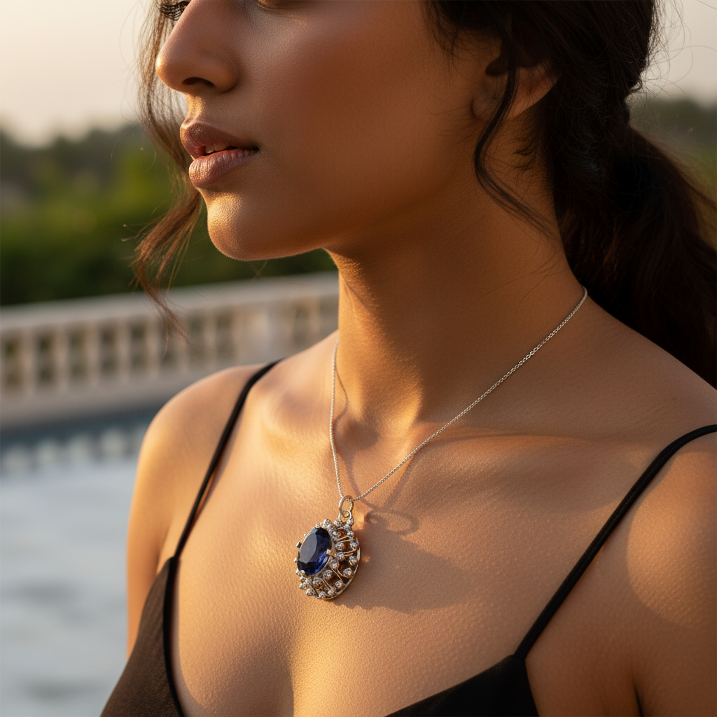 Silver Pendant with Blue Gemstone for Women | Art Palace Jewelry
