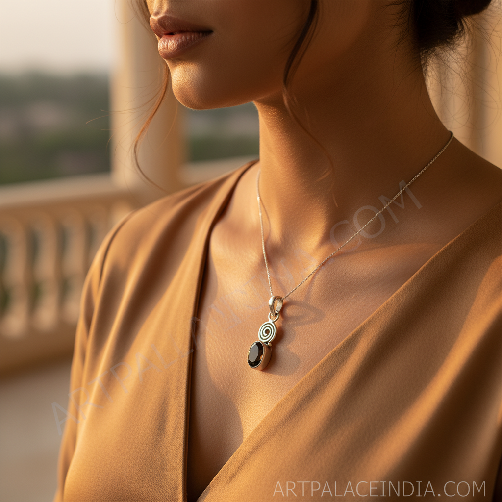 Colgante de cuarzo ahumado en plata 925 para mujer | Joyería con piedras preciosas