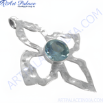 Load image into Gallery viewer, 925 sterling silver pendant necklace with a round blue gemstone in a floral design
