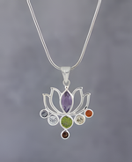 Load image into Gallery viewer, 925 sterling silver chakra lotus pendant necklace with colorful gemstones
