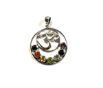 Load image into Gallery viewer, 925 sterling silver Om chakra pendant necklace with seven colorful gemstones, spiritual jewelry
