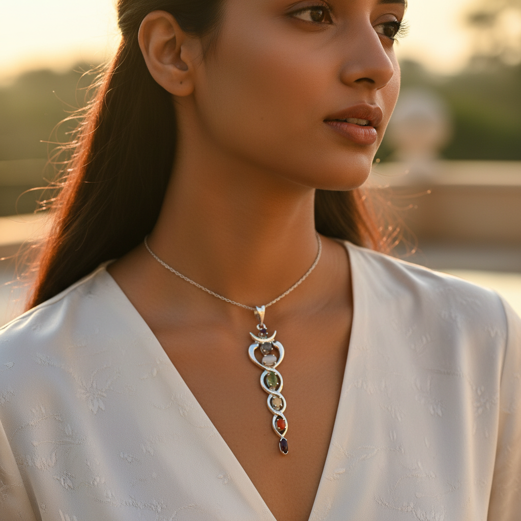 925 Silver Chakra Pendant Necklace | Gemstone Jewelry for Women