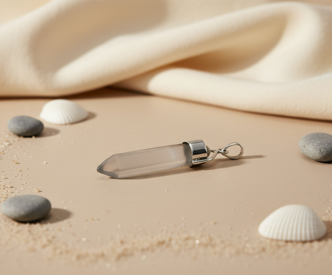 Colgante de cristal de cuarzo transparente plateado para mujer | Joyería con piedras preciosas