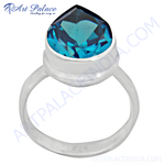 Load image into Gallery viewer, 925 sterling silver ring with a pear-cut blue topaz gemstone, a beautiful blue color
