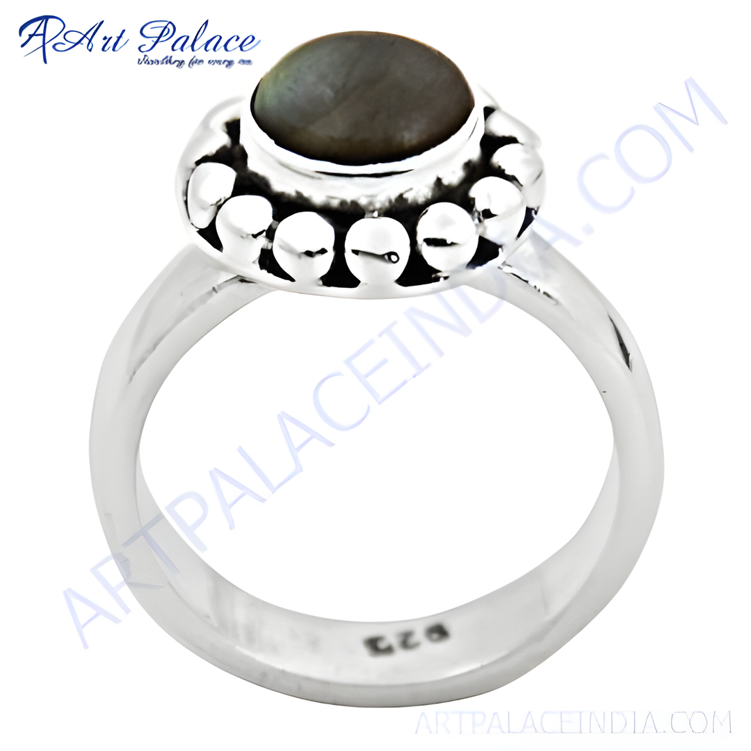 925 sterling silver ring with a dark grey gemstone, perfect for women's daily wear