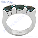 Load image into Gallery viewer, Sterling silver ring with three blue gemstones. Women&#39;s fashion jewelry.
