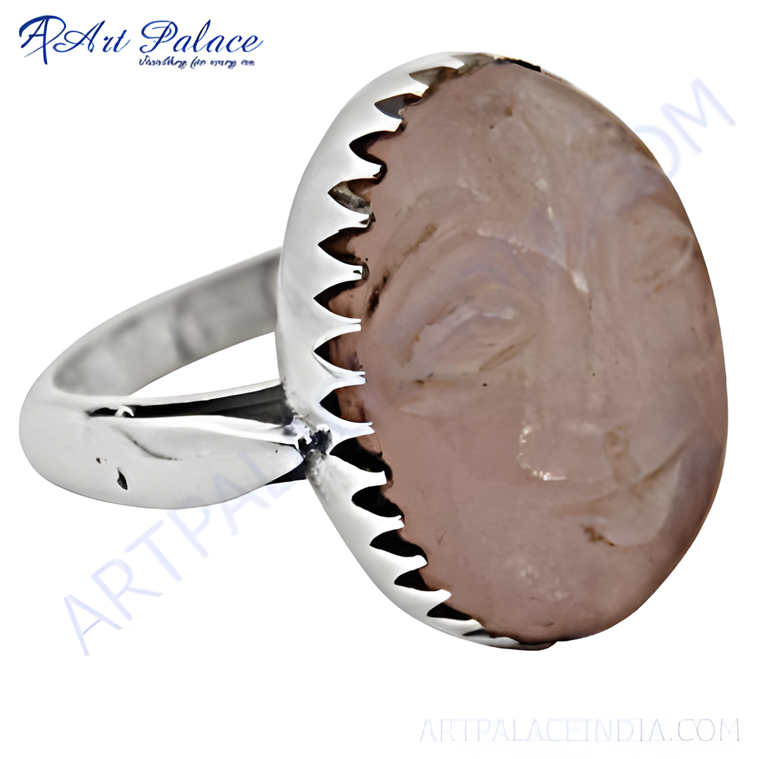 Sterling silver ring with a large oval-shaped rose quartz gemstone, ideal for gifting or daily wear