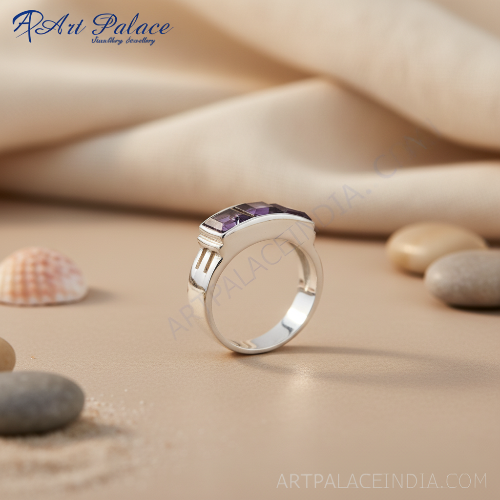 Silver Ring with Amethyst Gemstones | For Women | Gift