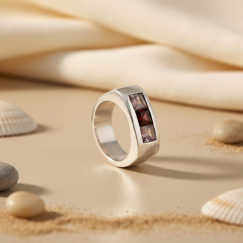 Silver Ring with Square Stone Accents | For Women | Gift