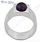 Load image into Gallery viewer, 925 sterling silver men's signet ring with a round purple amethyst gemstone
