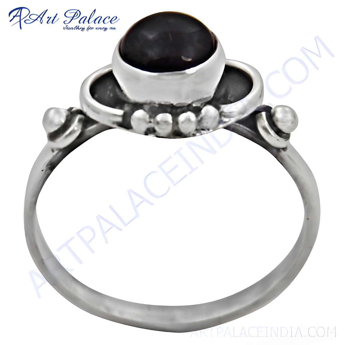 Sterling silver ring with a dark black onyx gemstone center for women