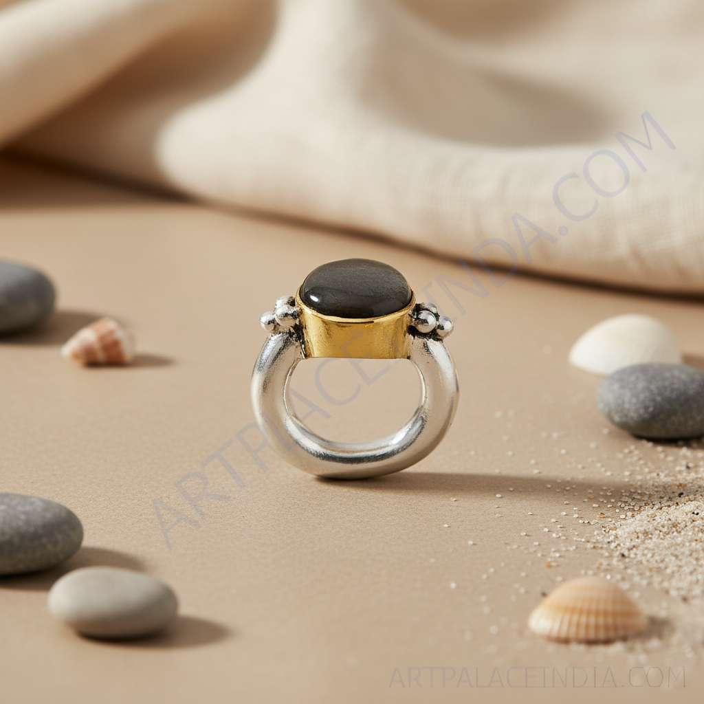 Anillo de plata y oro con piedra preciosa | Anillo llamativo para mujer