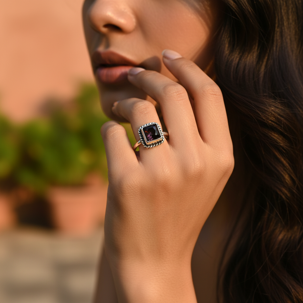 925 Silver Garnet Ring for Women | Gemstone Jewelry