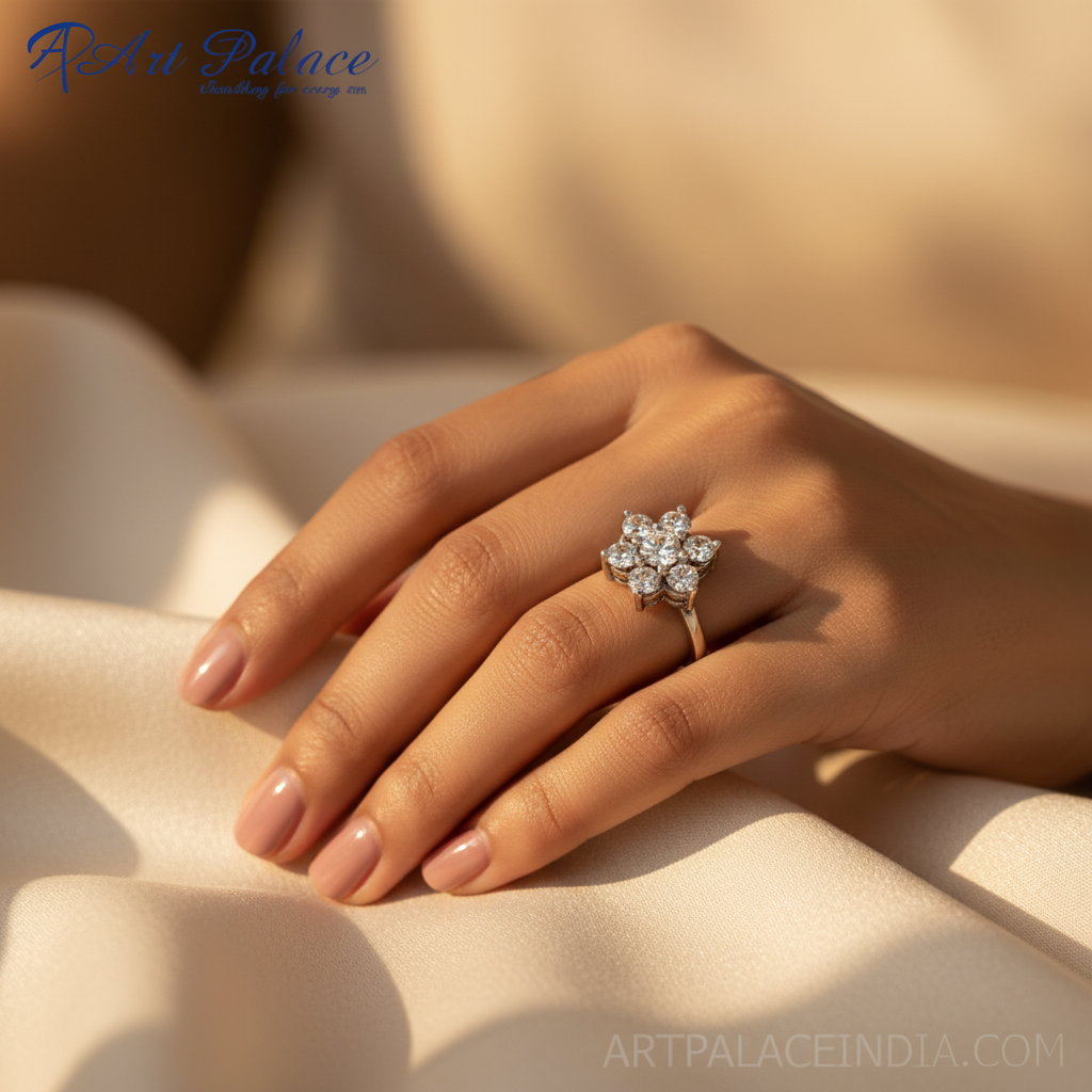 Silver Cubic Zirconia Cluster Ring for Women | Wedding Gift